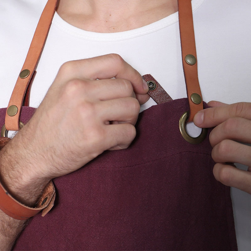 Tablier en Lin et Cuir