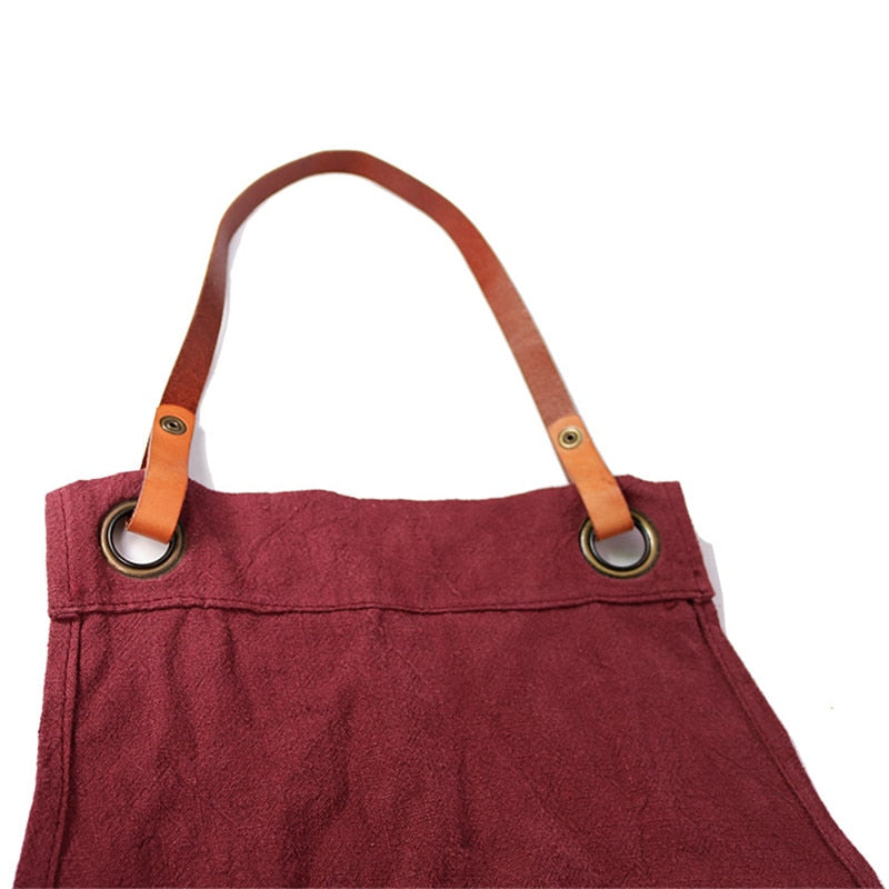 Tablier en Lin et Cuir