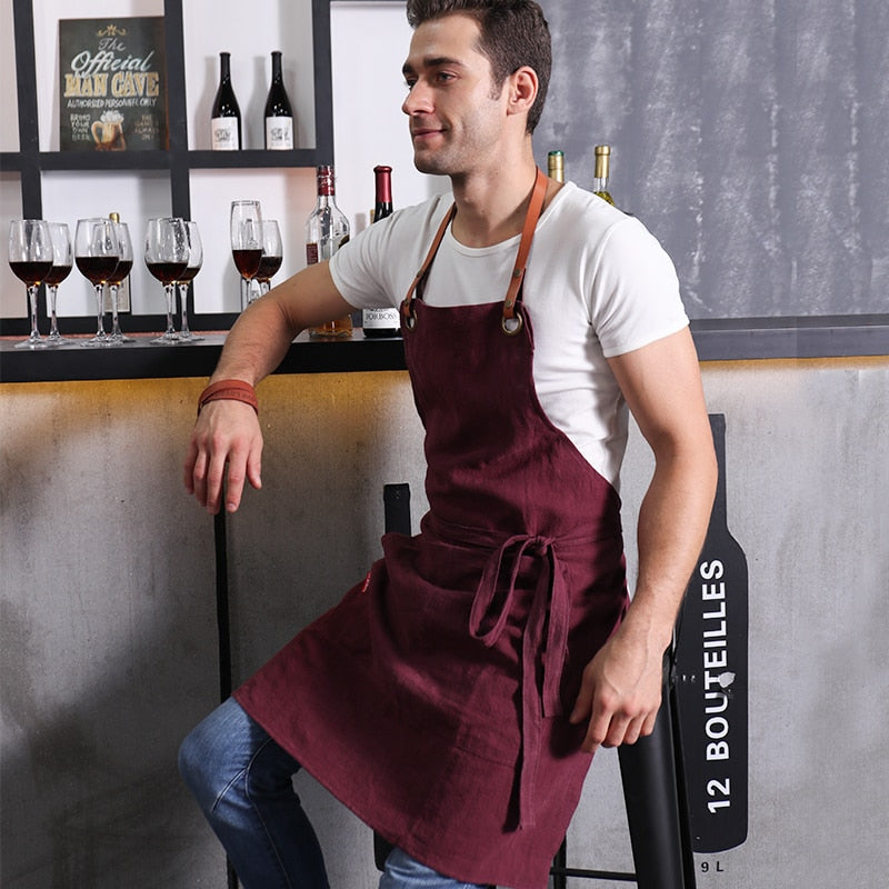 Tablier en Lin et Cuir